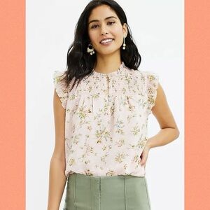 LOFT - Garden Smocked Ruffle Button Top in Medium
